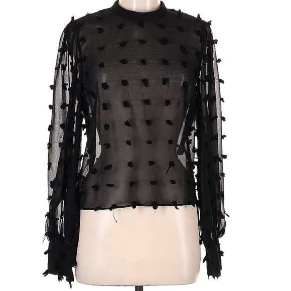Zara Sheer Black Blouse with Poofy Dots - Picture 3 of 4